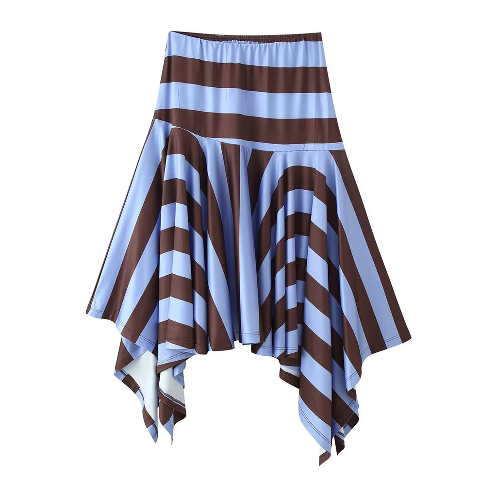 Women Clothing Western Striped Asymmetric Skirt