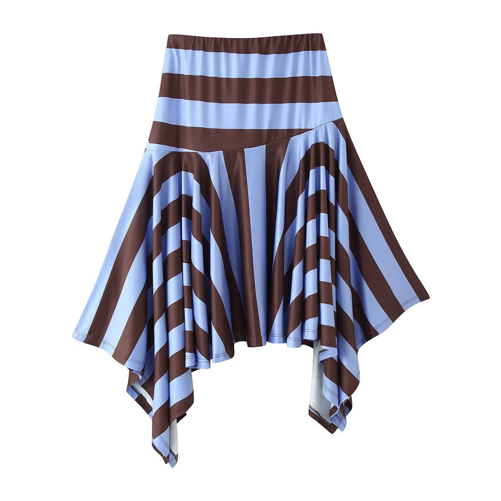 Women Clothing Western Striped Asymmetric Skirt
