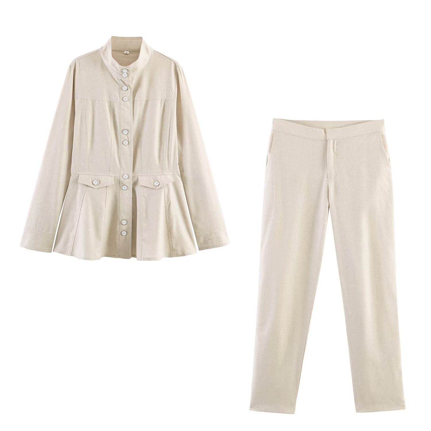 Spring Slim Fitting Single Breasted Blended Coat High Waist Slimming Cropped Pants Set