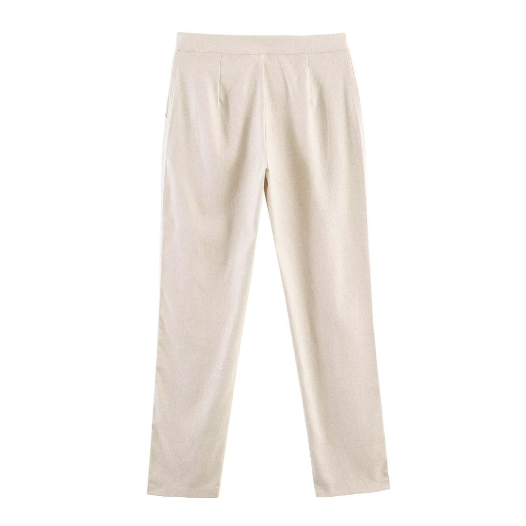 Spring Slim Fitting Single Breasted Blended Coat High Waist Slimming Cropped Pants Set