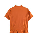 Women Clothing Summer Crew Neck Short Sleeve Decorated Row Button Waist Trimming Shirt