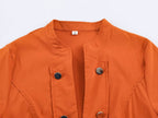 Women Clothing Summer Crew Neck Short Sleeve Decorated Row Button Waist Trimming Shirt
