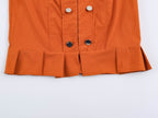Women Clothing Summer Crew Neck Short Sleeve Decorated Row Button Waist Trimming Shirt