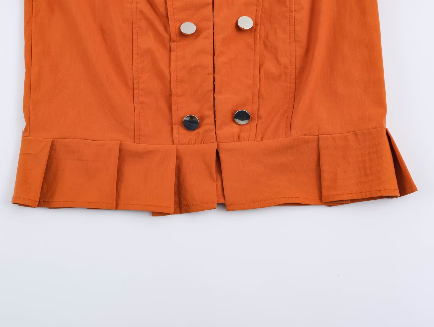 Women Clothing Summer Crew Neck Short Sleeve Decorated Row Button Waist Trimming Shirt