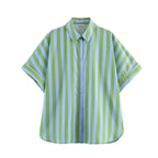 Women Clothing Western Striped Loose Shirt Striped Casual Shorts Sets