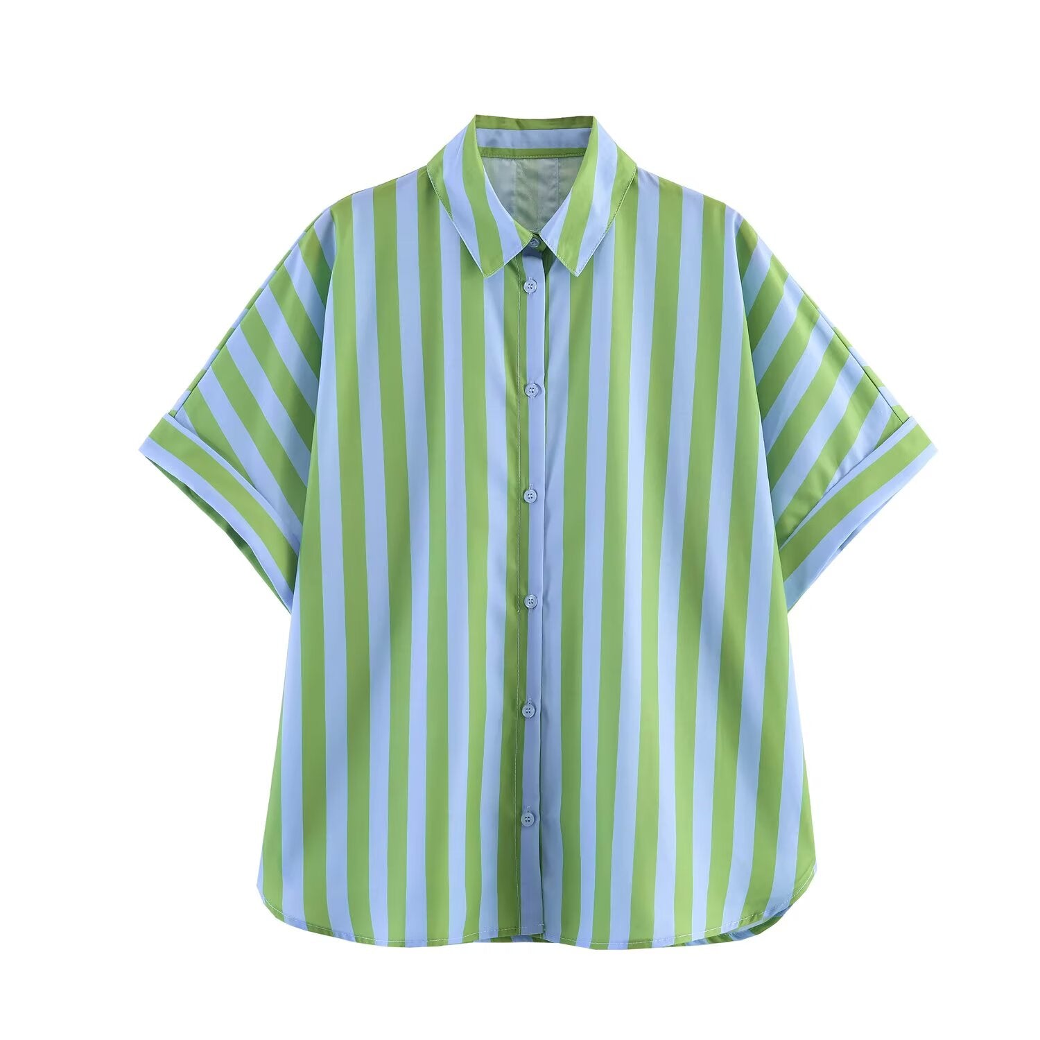 Women Clothing Western Striped Loose Shirt Striped Casual Shorts Sets