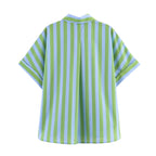 Women Clothing Western Striped Loose Shirt Striped Casual Shorts Sets