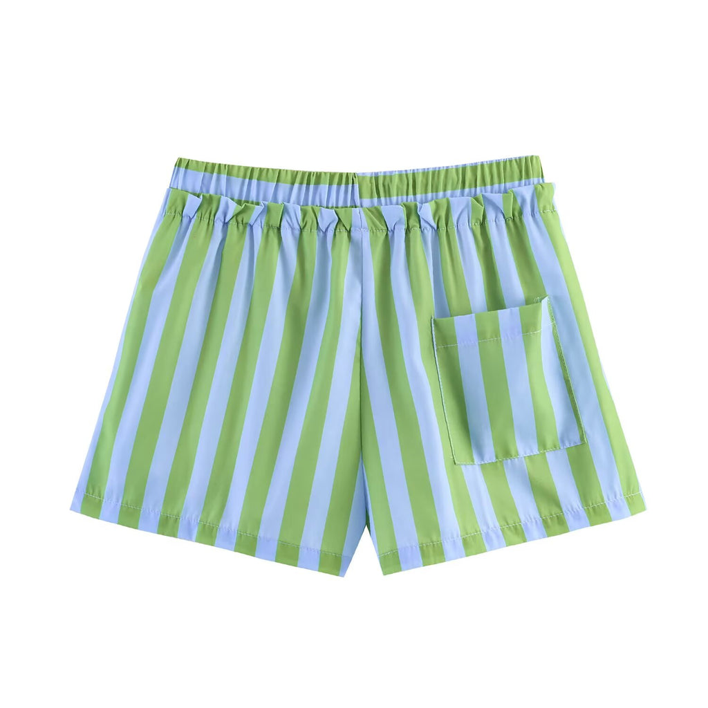 Women Clothing Western Striped Loose Shirt Striped Casual Shorts Sets