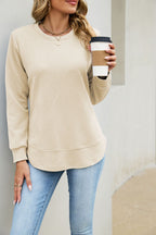 Autumn Winter Solid Color round Neck Loose Long Sleeved