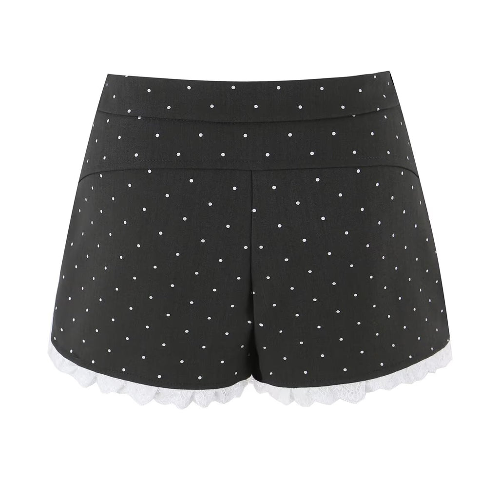 Sexy Lace Stitching Polka Dot Skirt Women Summer Anti