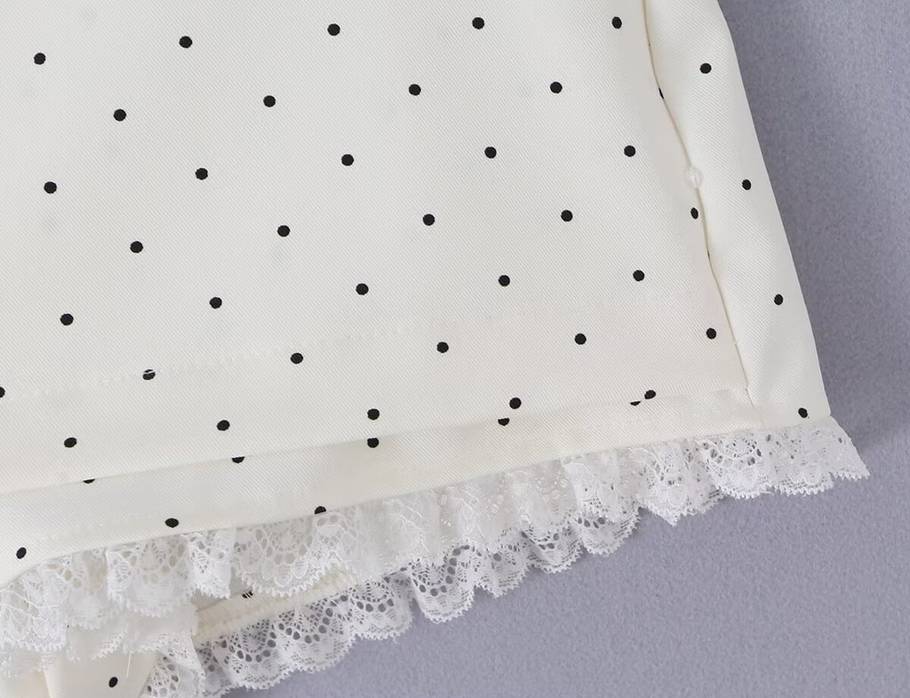 Sexy Lace Stitching Polka Dot Skirt Women Summer Anti