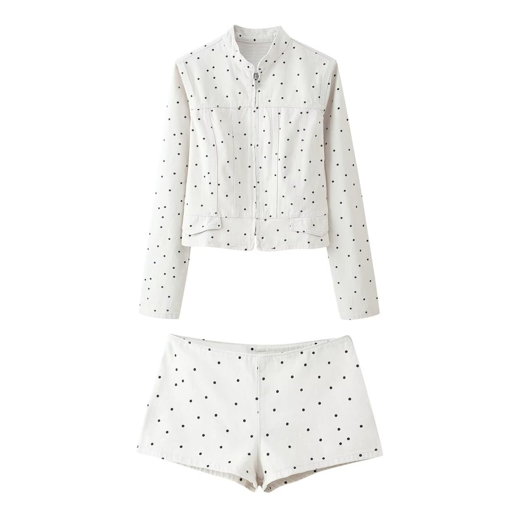 Women Clothing Summer Polka Dot Slim Jacket Mid Waist