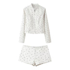 Women Clothing Summer Polka Dot Slim Jacket Mid Waist