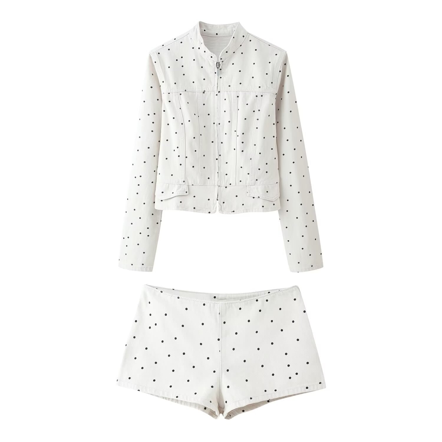 Women Clothing Summer Polka Dot Slim Jacket Mid Waist