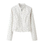 Women Clothing Summer Polka Dot Slim Jacket Mid Waist