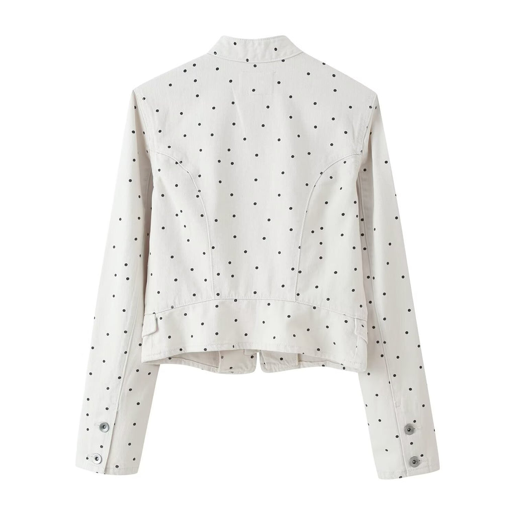 Women Clothing Summer Polka Dot Slim Jacket Mid Waist