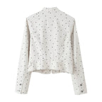 Women Clothing Summer Polka Dot Slim Jacket Mid Waist