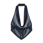 Women Clothing Backless Rivet Ornament Hanging Collar Top Pants Sets