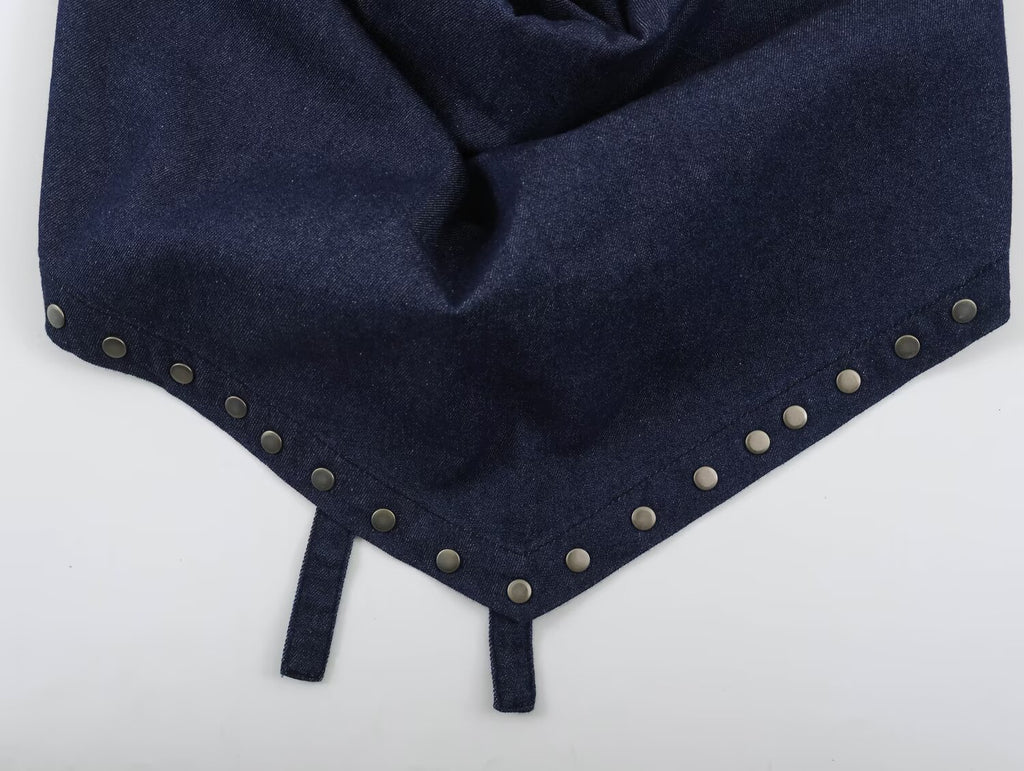 Women Clothing Backless Rivet Ornament Hanging Collar Top Pants Sets