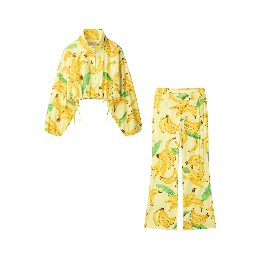 Summer Women Clothing Fruit Printed Short Coat Pants Two