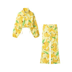 Summer Women Clothing Fruit Printed Short Coat Pants Two