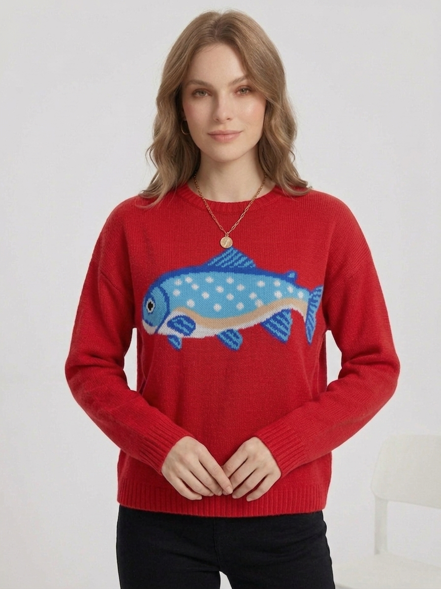 Autumn Winter Pattern Printed Casual round Neck Loose