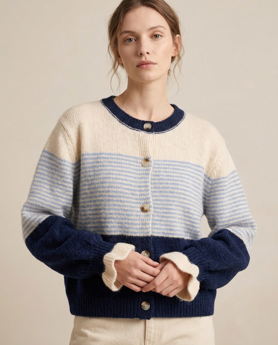 Autumn Winter Retro Contrast Color Striped Cardigan Casual