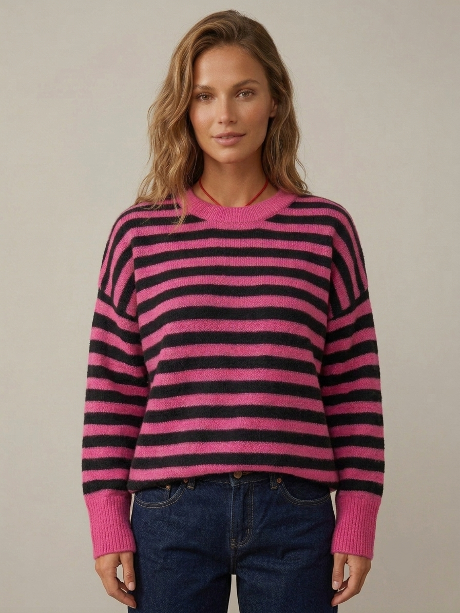 Autumn Winter Casual Contrast Color Striped Sweater Women