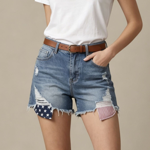 Top Product Elastic Printing Design Straight Women Denim