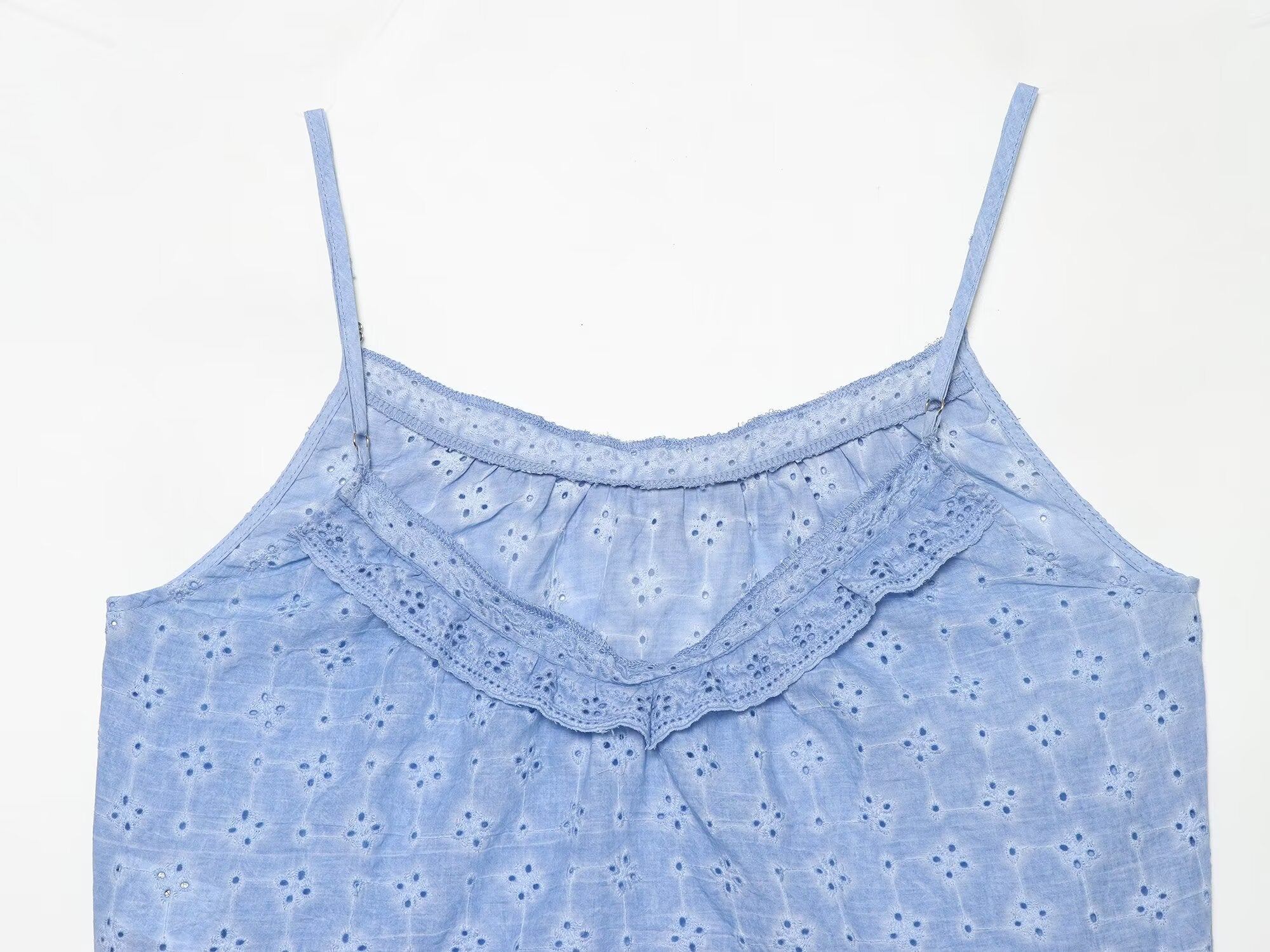 Women Clothing Hollow Out CO Embroidery Top Washing Effect
