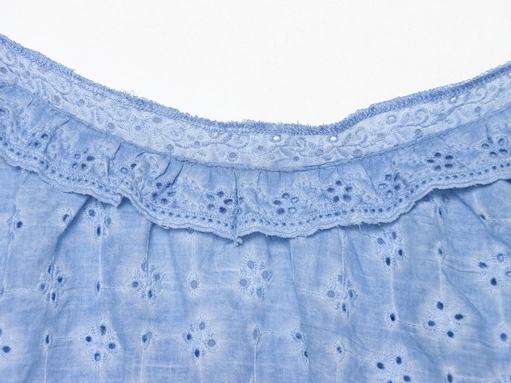 Women Clothing Hollow Out CO Embroidery Top Washing Effect