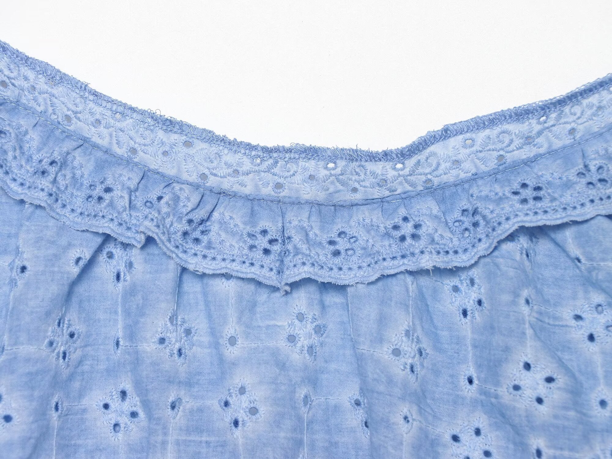 Women Clothing Hollow Out CO Embroidery Top Washing Effect