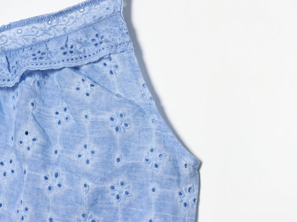 Women Clothing Hollow Out CO Embroidery Top Washing Effect