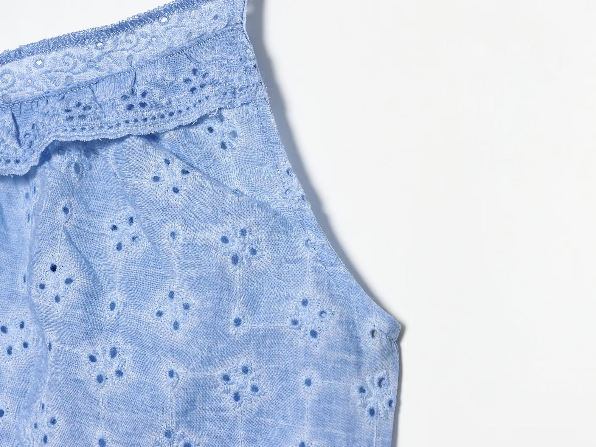 Women Clothing Hollow Out CO Embroidery Top Washing Effect