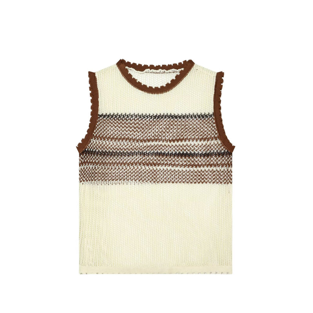 Women Clothing Summer Artistic Contrast Color Design round