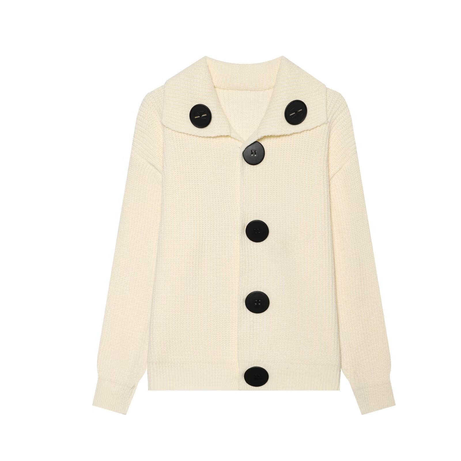 Autumn Winter Long Sleeve Loose Korean Big Buckle Collared