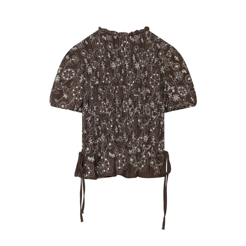 Women Clothing All Match Slim Fit Embroidered Printed Top
