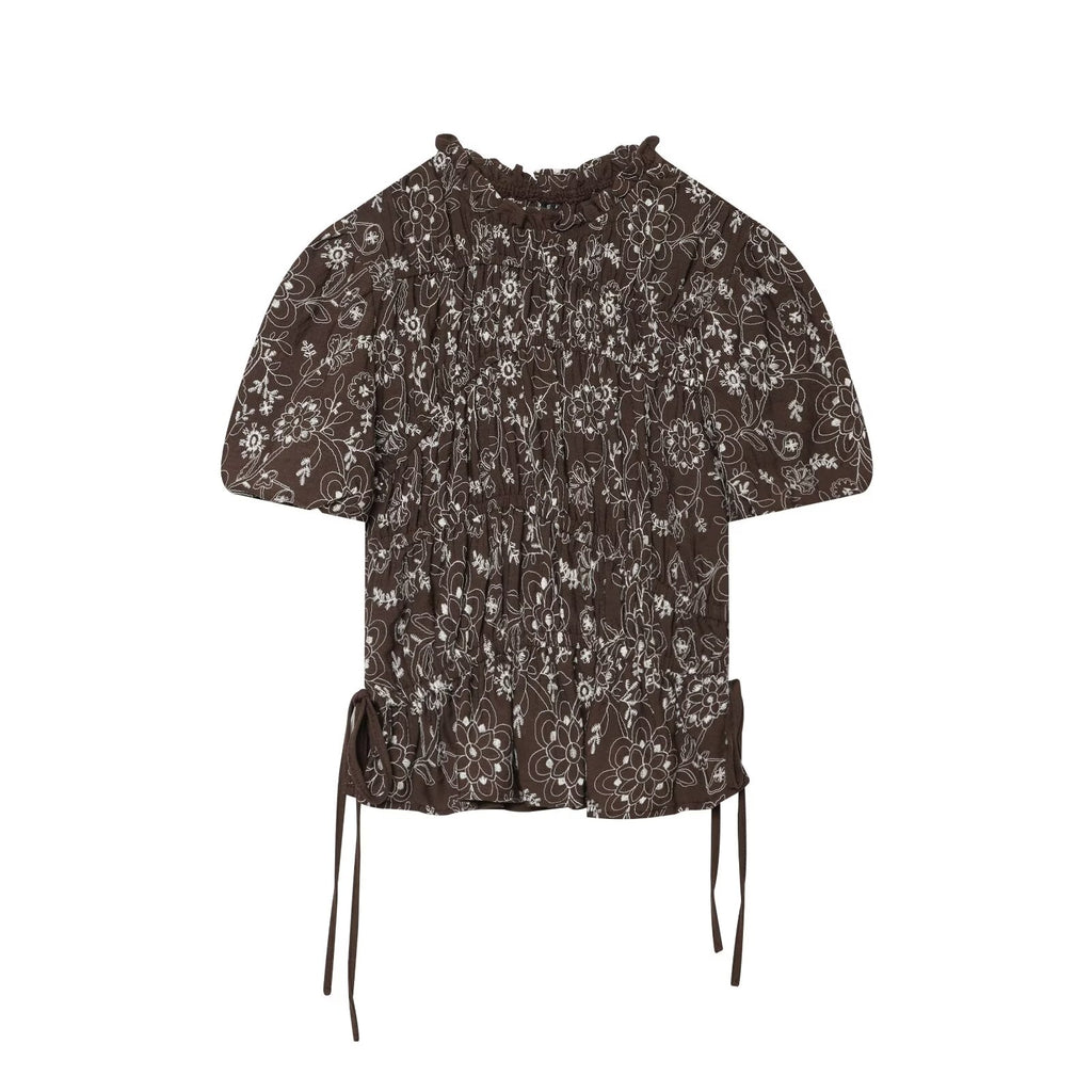Women Clothing All Match Slim Fit Embroidered Printed Top