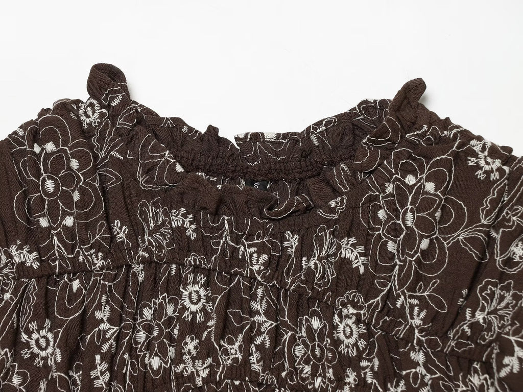 Women Clothing All Match Slim Fit Embroidered Printed Top