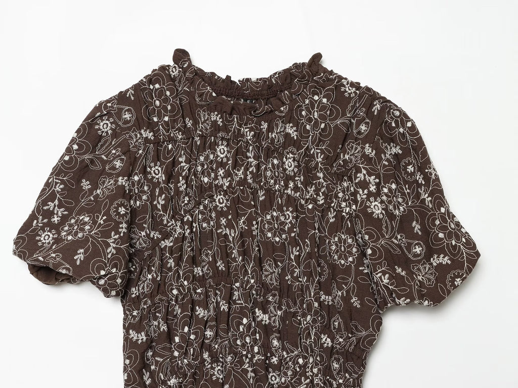 Women Clothing All Match Slim Fit Embroidered Printed Top