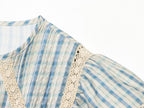 Women Clothing Short Sleeve round Neck Plaid Embroidered