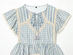 Women Clothing Short Sleeve round Neck Plaid Embroidered