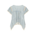 Women Clothing Short Sleeve round Neck Plaid Embroidered