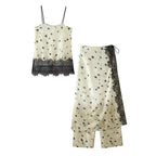 Women Clothing Satin Printed Lace Top Satin Printed Lace Culottes