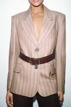 Women Clothing Summer Office with Belt Herringbone Twill