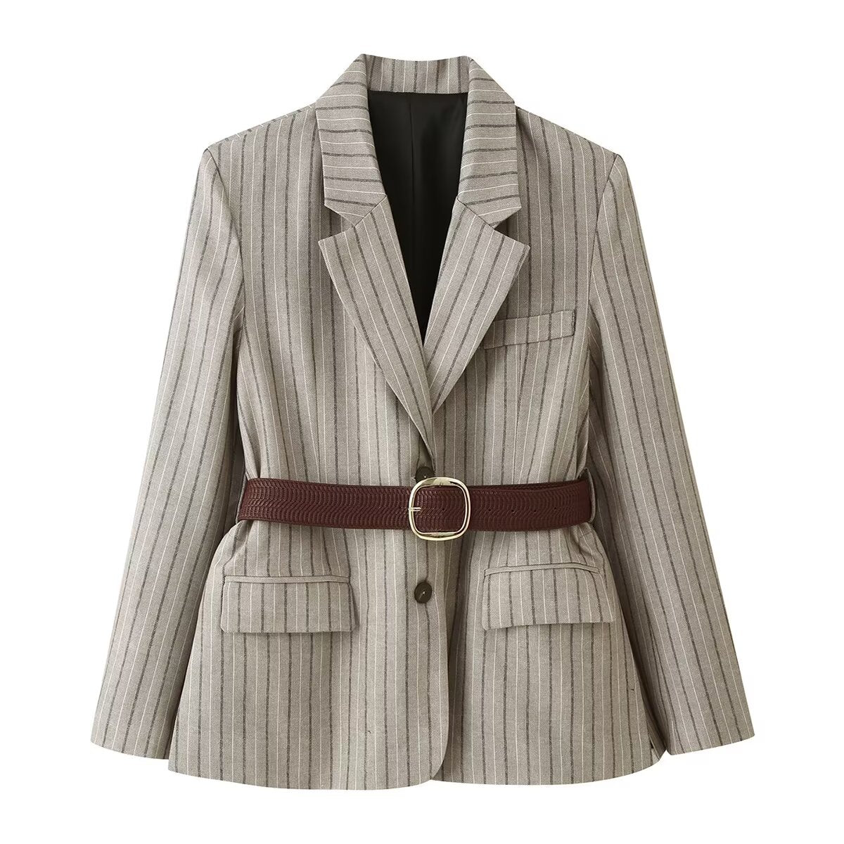 Women Clothing Summer Office with Belt Herringbone Twill