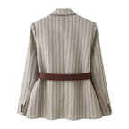 Women Clothing Summer Office with Belt Herringbone Twill