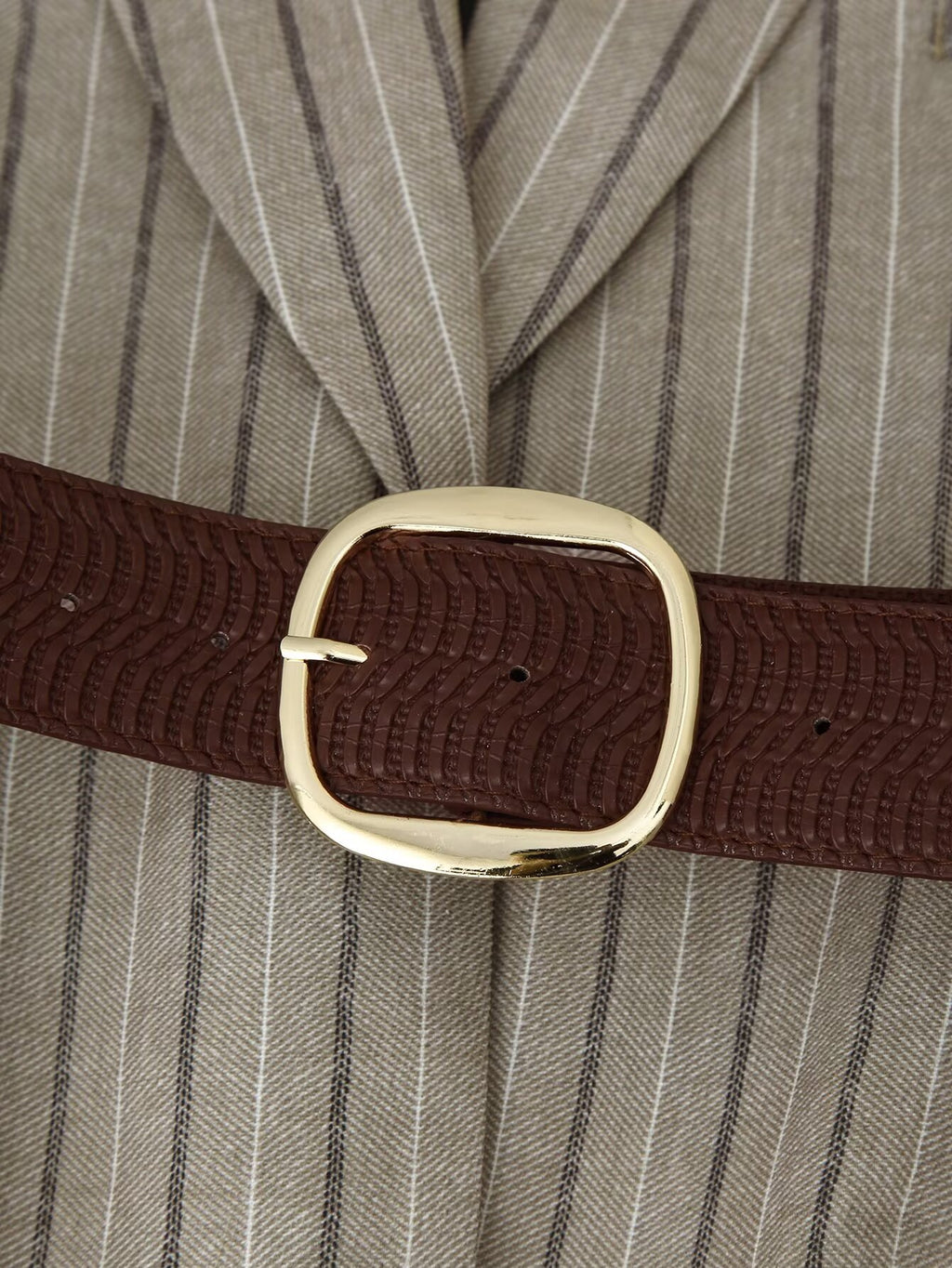 Women Clothing Summer Office with Belt Herringbone Twill