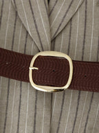 Women Clothing Summer Office with Belt Herringbone Twill