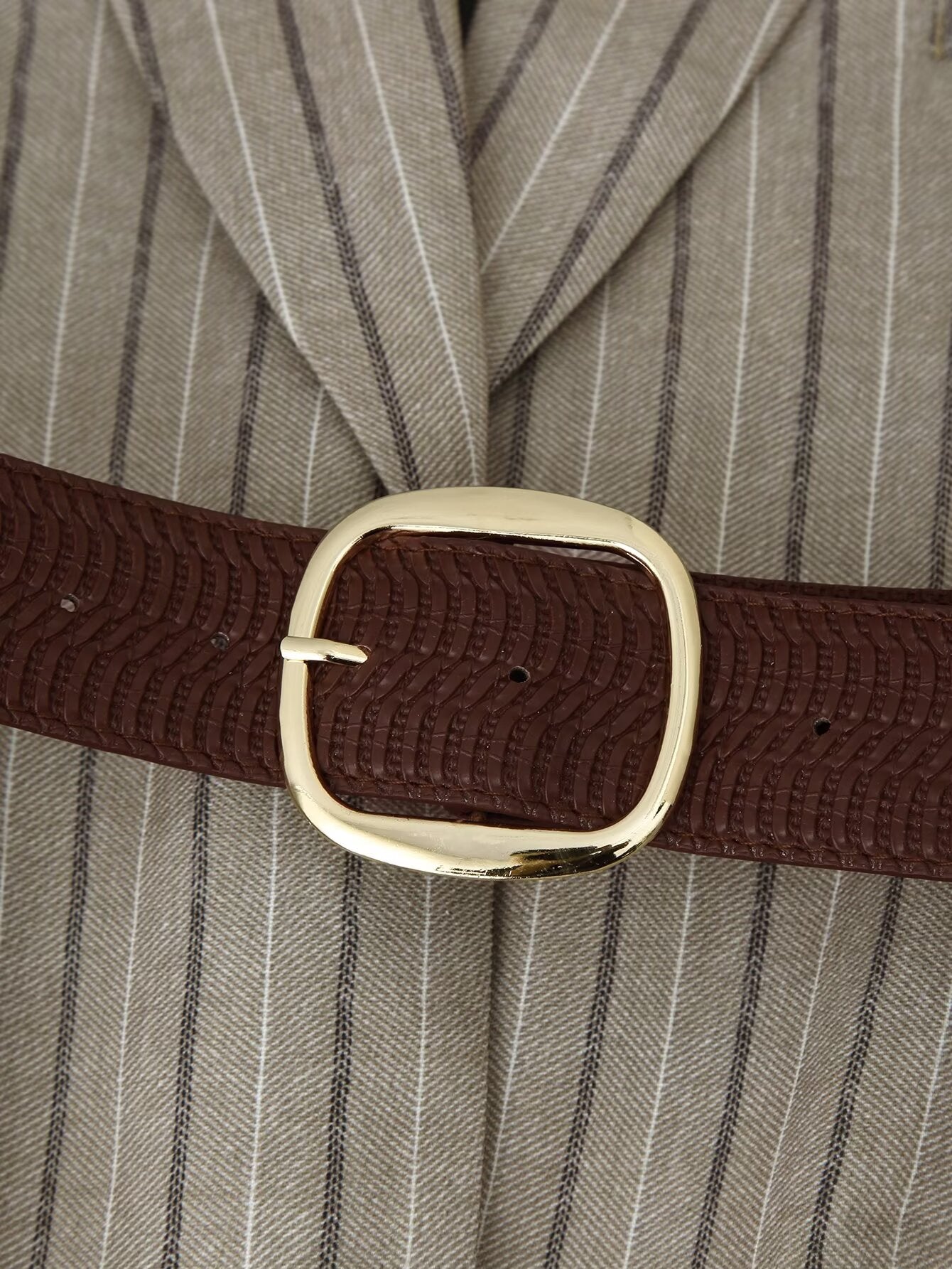 Women Clothing Summer Office with Belt Herringbone Twill